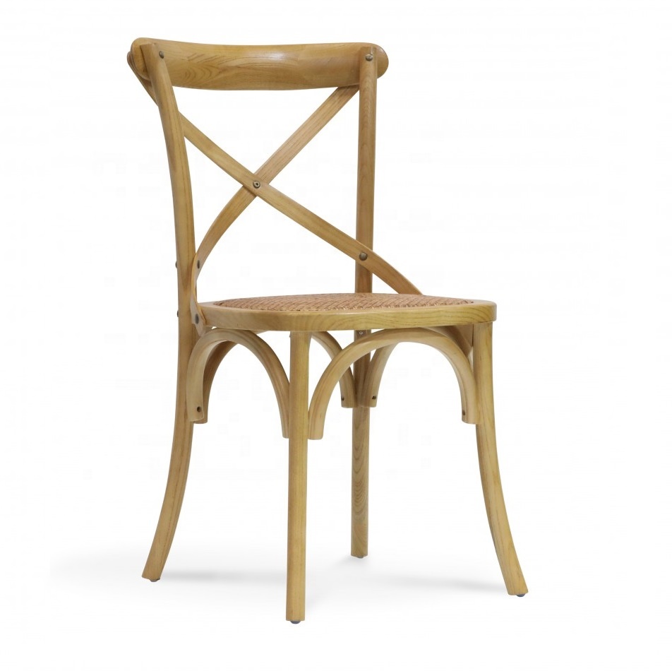 Французский Ретро деревенский Штабелируемый твердый деревянный ротанговый тростниковый винтажный высокий стул с перекрестной спинкой обеденный стул