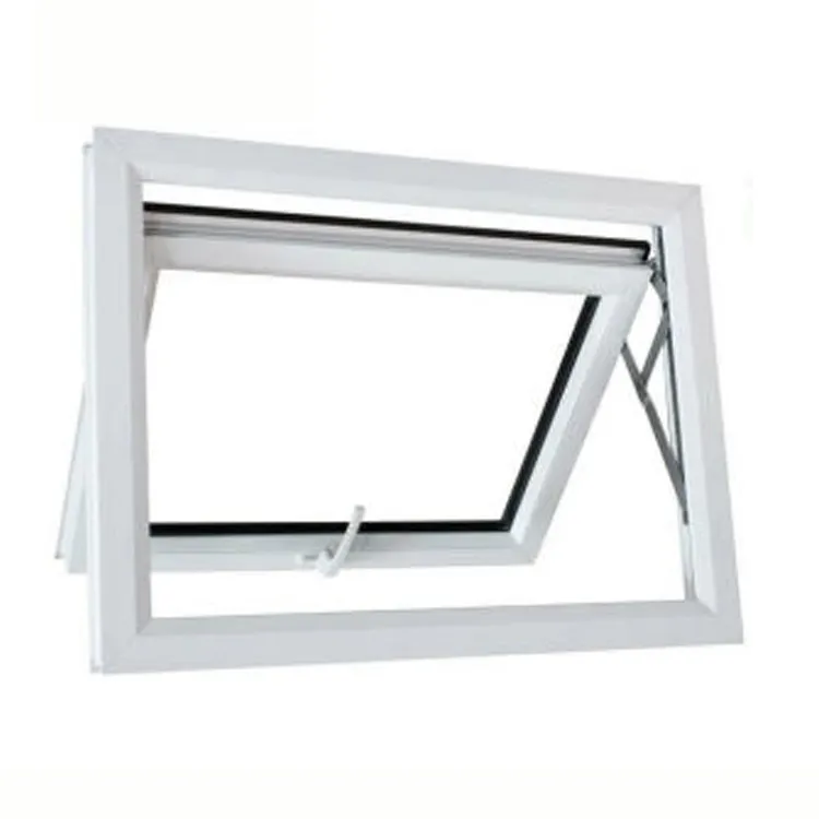 Modern Simple Design UPVC Hinge Window s, water sound storm proof Frosted Tempered Glass Top Hung PVC Window