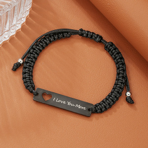 <b>Couple</b> Woven <b>Bracelet</b> Stainless Steel Heart Tag Valentine Gift for Lovers - Product Image 2