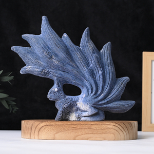 Venta al por Mayor de Tallados de Animales en Piedra Natural Curativa, Escultura de Zorro de Nueve Colas en Jade Coral Azul para Decoración Artesanal - Product Image 4