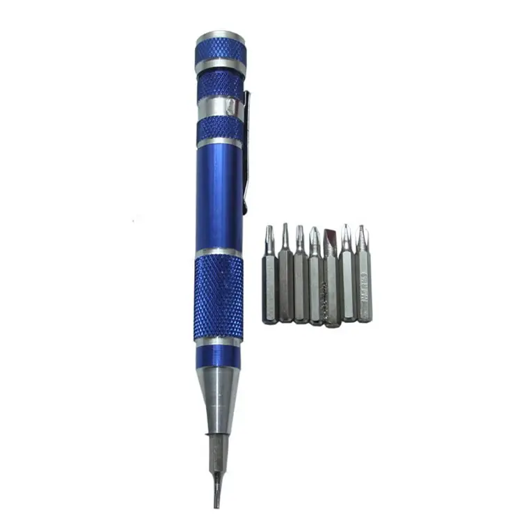 Multi bits Screwdriver Pen shape Precision screwdriver 8 bits in 1 Electronics laptop repair tools aluminium pen