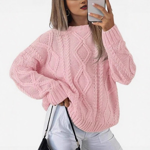 Pull ample en tricot torsadé bleu clair à col rond pour femme, mode automne-hiver, tricot oversize, tailles SMLXLXXL - Product Image 5
