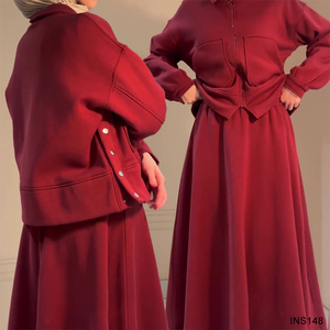 Habib 2026 Nuovo Set 2 Pezzi Tinta Unita Autunno Inverno per Donne Musulmane, Top Modesto e Gonna Lunga, Abbigliamento Islamico all'Ingrosso - Product Image 2