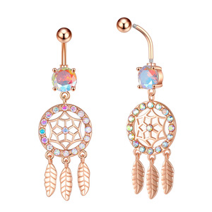 Ensemble 10 anneaux de piercing en zircon <span class=keywords><strong>color</strong></span>é attrape-rêves en acier inoxydable 316L anneau de nombril en or bijoux pour mariage - Product Image 5