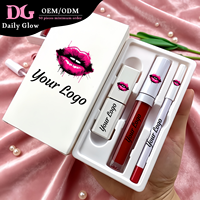 Vente flash - Kit de maquillage pour les lèvres vegan et bio 3 en 1 - Rouge à lèvres mat + Gloss à lèvres + Crayon à lèvres - Longue tenue - Imperméable - Pour un usage quotidien des femmes
