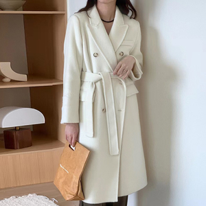 Elegantes abrigos largos de lana para mujer, con hombros acolchados, solapa tipo blazer, casuales, holgados, con cinturón y lazo en la cintura, para oficina, invierno. - Product Image 2