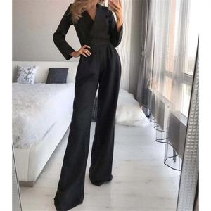 Nouvelle collection automne : Combinaison pantalon longue pour femme, style européen et américain, à décolleté en V profond, taille ajustée, couleur unie, coupe élancée et élégante - Product Image 6