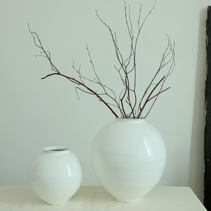 Vaso di ceramica grossolana disegnato a mano vaso di luna bianca con ornamento di fiori secchi fiori sollevati in acqua nel soggiorno - Product Image 2