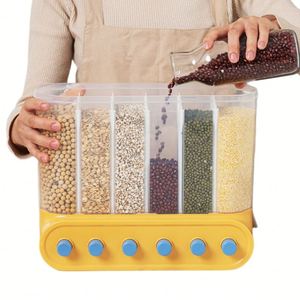 Contenedor de Almacenamiento de Alimentos Secos de 6 Compartimentos para Cocina, Dispensador de Granos de Plástico Transparente Montado en la Pared, Contenedor de Arroz y Cereales con Divisiones - Product Image 2