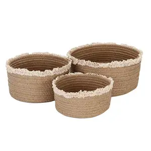 Small Rope Storage Basket Small Cotton Rope Basket Nordic Wind Hand Woven Thick Cotton Rope Storage Organizer Cute Storage Basket For Household Kitchen