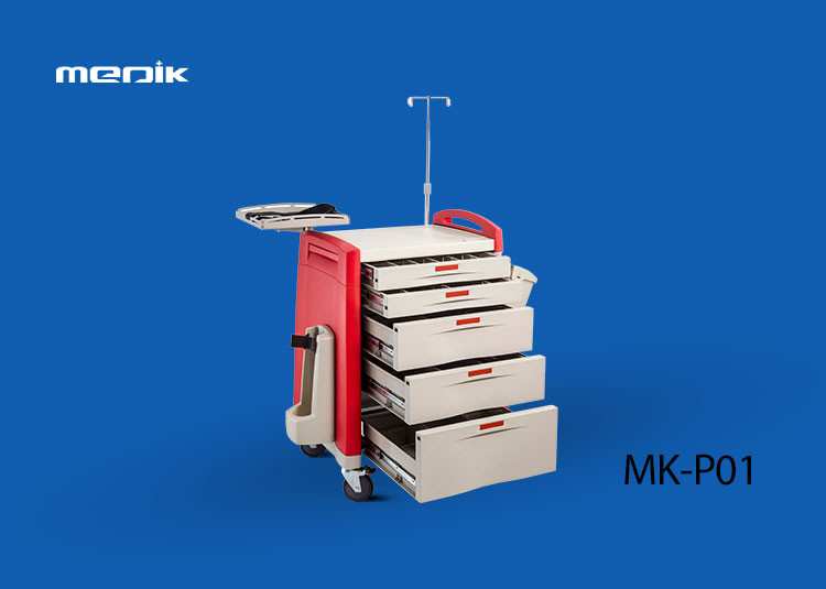 High Quatily Crash Cart Mobile Medical Emergency ABS Plastic Luxurious Treatment Trolley