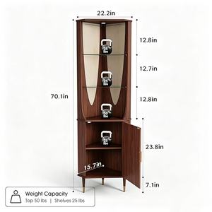 Meilleure Vente : Meuble d'Angle Haut Cannelé Style Mid-Century Modern avec Portes, Meuble Bar d'Angle pour Vins - Product Image 2