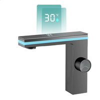 Robinet de lavabo intelligent à affichage numérique LED, mitigeur eau chaude et froide avec capteur tactile et lumière d'ambiance pour salle de bain d'hôtel