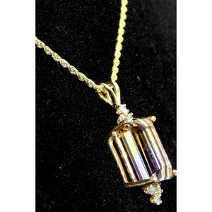 14K oro Ametrine & diamante ciondolo con catena di corda collana - Product Image 3