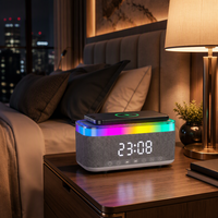 2027 Stereo BT-Lautsprecher-Dockingstation mit Schnellem Kabellosen Laden und Wecker Handy-Ladestation Audio-Station für Schlafzimmer Büro