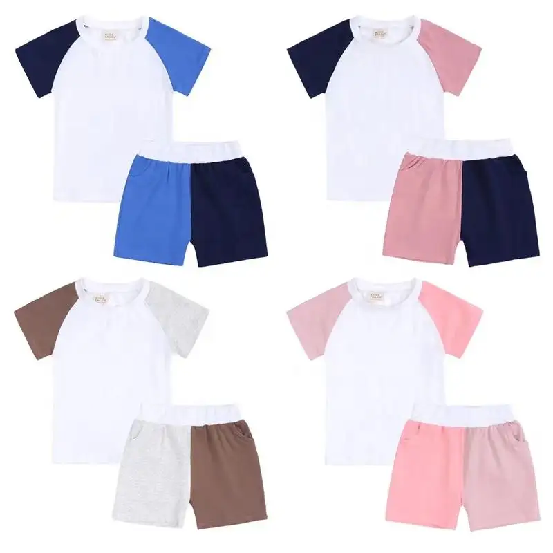 Conjuntos de camisetas infantis personalizadas de cores sólidas com shorts combinando, conjuntos de roupas de verão de alta qualidade para meninos, novidade