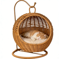 Lit pour chat et chien en rotin PE fait main, matériau écologique, avec coussin moelleux, panier pour animaux de compagnie tissé naturellement pour l'intérieur