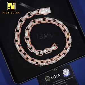 Optional 13mm Rolo Chain Baguette Moissanite Cuban Chain Hip Hop Rock 925 Silver Cuban Link Chain Moissanite Cuban Bracelet