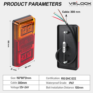 Feux arrière LED rectangulaires pour remorque, étanches IP67, 12V 24V, homologués ECE - Product Image 4