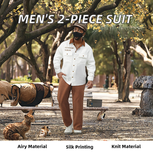 Costume Classique pour Homme 2 Pièces Couleur Unie Pantalon à Manches Longues T-Shirt Respirant Style Ethnique Décontracté Été 100% Polyester - Product Image 2