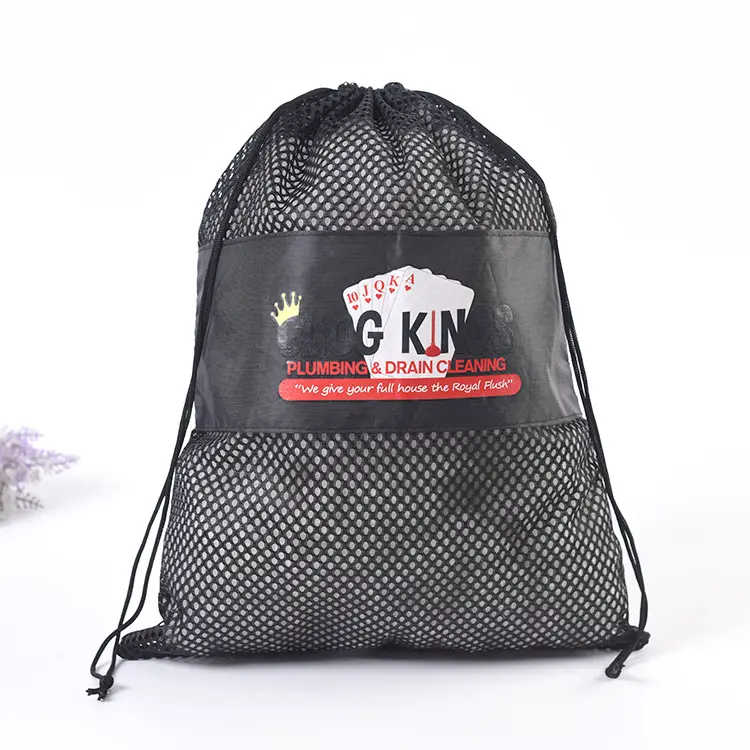 Black Nylon polyester Mesh Packing Bag/Mesh Pouch Small Drawstring Mesh Gift Bag for tennis or table tennis balls with logo