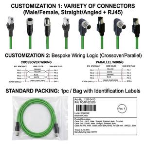 Kabel Ethernet Industri Profinet M12 D-Code 4-Pin RJ45 IP67 CAT5e Terproteksi Inti Tembaga AWG22 Selubung Hijau PUR Panjang Sesuai Pesanan - Product Image 6
