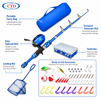 Ensemble canne à pêche Spincast pour enfants avec poignée EVA de 1,55 m, compatible CTO, avec 46 accessoires de pêche, en fibre de verre légère, puissance moyenne, pour débutants
