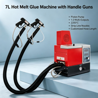 Machine à colle thermofusible 7L avec pistolet à poignée, buses à bande, pompe à piston, moteur, pression réglable, 1-2 sorties multiples