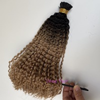 VMAE Vente en gros Cuticule bouclée afro alignée vierge crue racine foncée Ombre Highlight Color Blond I K Tip Extensions de cheveux humains