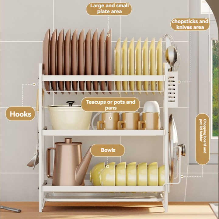 2-Tier Dish Drying Rack With Drainboard Set Storage Holders & Racks for ...