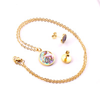 Bijoux en or pour femmes, ensemble collier et boucles d'oreilles en forme de coquille d'abalone, pendentif en acier inoxydable, tendance