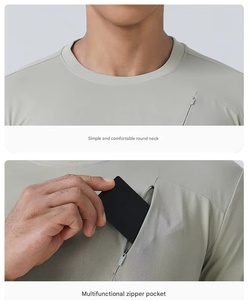 T-shirt de sport à manches longues pour homme, col rond, poche zippée, 100% polyester, design personnalisé, pour la course à pied et le vélo - Product Image 4