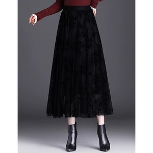 FOXA Women's A-Line <b>Midi</b> <b>Tulle</b> <b>Skirt</b> Elastic Waist Foliage Embroidery Mesh Elegant Dressy Casual - Product Image 2
