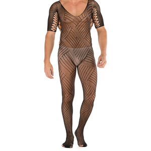 Men's <b>Fishnet</b> Bodysuit Black Mesh Hollow Out Sexy Underwear Mid Rise Nylon Acrylic Spring 2024 - Product Image 1