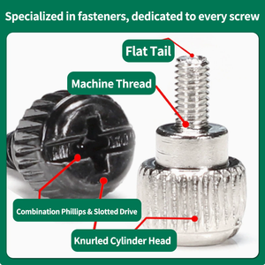 Vis à molette moletées, vis de serrage manuel pour <span class=keywords><strong>châssis</strong></span> d'ordinateur, en acier au carbone nickelé/fini noir - Product Image 6
