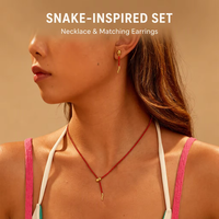 Parure Collier Serpent et Boucles d'Oreilles en Acier Inoxydable Plaqué Or 18K avec Cristaux CZ Colorés, Chaîne en Y, Bijoux Anti-ternissement Tendance pour Femme, Idéal Cadeau