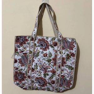 Bolso Tote de Algodón Acolchado con Diseño Floral, Bolso de Hombro con Estampado Floral Blanco Hecho a Mano, Precio al por Mayor - Product Image 1