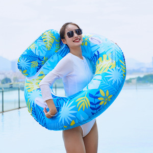 Extra Large Thick Leaf Pattern Inflatable Swimming Ring With <b>Backrest</b> For Adults Pool Water Park Use PVC Material - Product Image 2