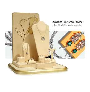 JINSKY-Bague personnalisable, bracelet, boucles d'oreilles, collier, présentoir à bijoux en microfibre beige pour vitrine de magasin - Product Image 6