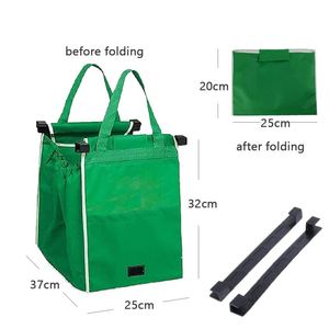 <b>Foldable</b> Shopping Bags Reusable Large Trolley Clip-To-<b>Cart</b> Grocery Supermarket Storage Bags Portable Green Cloth Handbags - Product Image 2