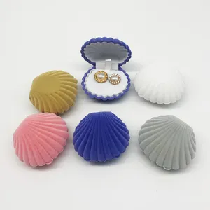 Unique Design Colorful Velvet Mini Jewelry Box Clam Shell Earring Box