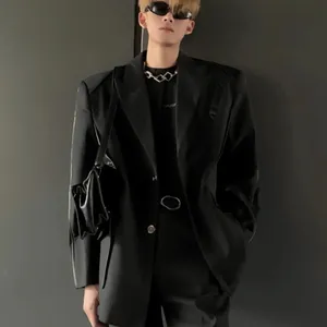 Black suit jacket, men's trendy and high-end, cleanfit, handsome, British silhouette, shoulder pads, casual suit