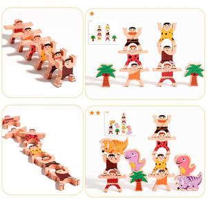 Wooden Stacking Toy Primitive Man Dinosaurs Design Balancing <b>Building</b> <b>Blocks</b> Game Toddler Puzzle Toys - Product Image 3