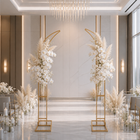 Arche de mariage pliable dorée incurvée de 2,1 m de hauteur, support métallique durable pour toile de fond, idéale pour cérémonies romantiques intérieures/extérieures