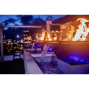 Gas Outdoor Firepit with Water Feature Low Smoke Square Corten Steel <b>Fire</b> <b>Pit</b> and Water Bowl for Swimming Pool - Product Image 2