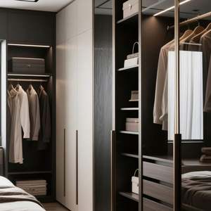 Dressing sur mesure de luxe moderne avec cloison en verre et éclairage LED pour appartement, villa, mobilier de maison - Product Image 1