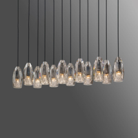 Lustre LED moderne à cadre noir en verre cristal taillé, suspension linéaire en grappe pour îlot de cuisine et salle à manger