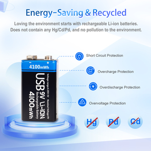 <span class=keywords><strong>Batería</strong></span> Recargable USB-C de 9V y 1100mAh de Larga Duración, Iones de Litio PP3 6F22 para Detectores de Humo, Instrumentos Musicales y Efectos de <span class=keywords><strong>Guitarra</strong></span> - Product Image 3