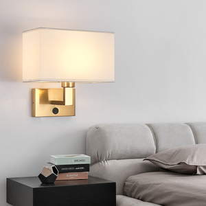 Aplique rectangular de estilo nórdico E27 Base Lámpara de mesa de tela Lámpara de pared de cabecera de hotel - Product Image 3