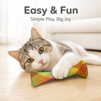 Jouet à mâcher pour chat écologique en nylon extensible arc-en-ciel, tube de jeu en maille élastique à motif de dessin animé pour le jeu